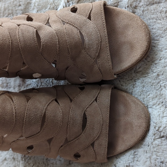 Via Spiga Suede Leather Block Heel Strappy Sandals Open Toe Strappy Pink Sz 9.5 - Picture 2 of 8